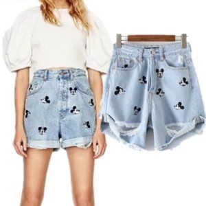 Denim Short Cotton Mickey Mouse High Waist Vintage Holes Loose DIY Women Fashion